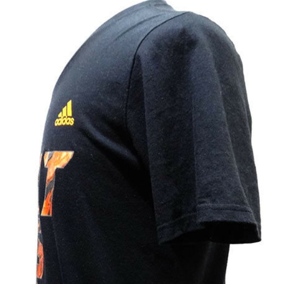 Adidas Black CrewNeckTee T Shirt L OrangeLettering - Picture 4 of 7